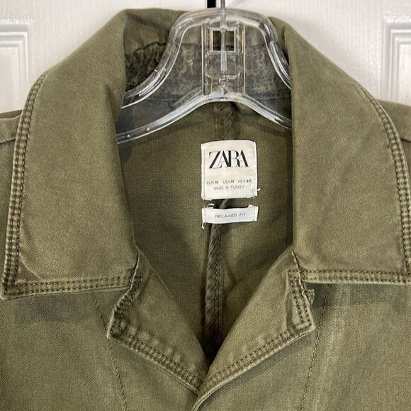 Zara Unisex Relaxed Fit Olive Green Frayed Hem‎ 100% Cottage Jacket Size M - Picture 2 of 13